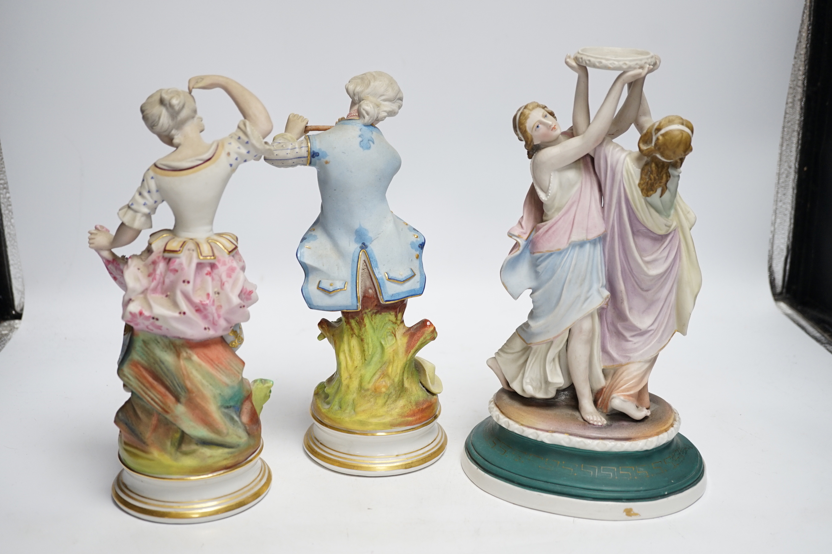 Three French coloured bisque figures, tallest 27cm